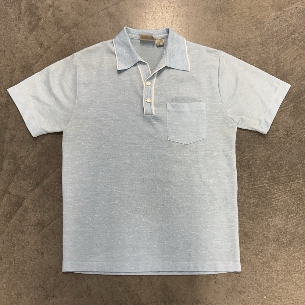 Vintage Arnold Palmer Men's Polo Golf Baby Blue Polyester Henley Short Sleeve M